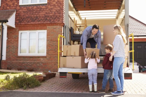 Packing materials and stacked boxes for a Covent Garden relocation