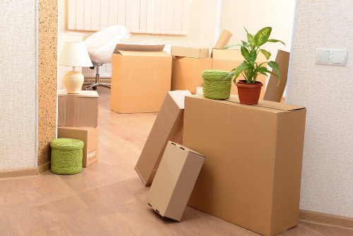 Boxes and furniture prepared for removal truck hire