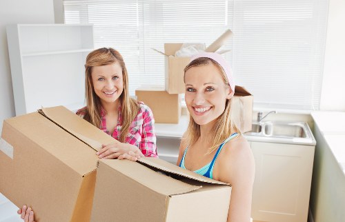Securely strapped items inside a moving van